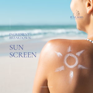 Person's back as they face the sun and ocean. Picture of a sun, hand-drawn with sunscreen is visible on their back